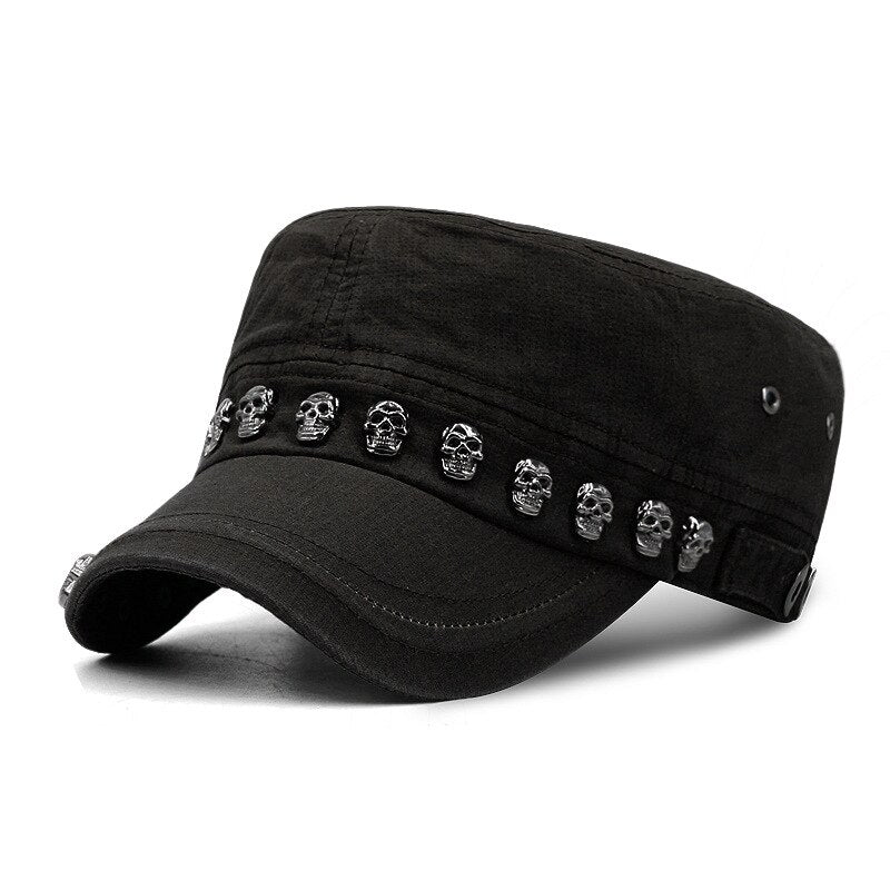 Men Baseball Cap Flat Hats Skull Rivet Flat Top Hat Men's Hats Hip Hop High Street