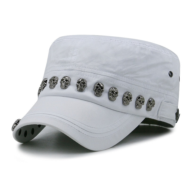 Men Baseball Cap Flat Hats  Skull Rivet Flat Top Hat Outdoor Leisure Military Hat