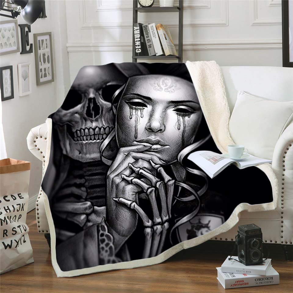 Skull Gothic Fleece Blanket for Beds Thick Quilt Fashion Bedspread Sherpa Throw Blanket