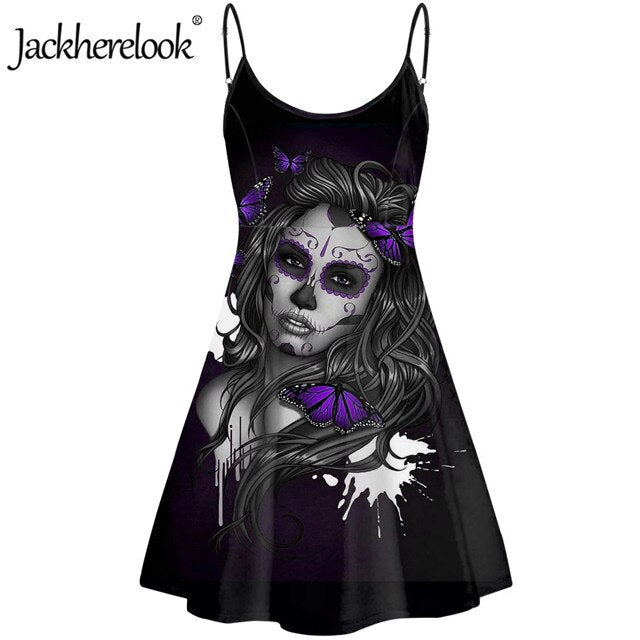 Jackherelook Hot Black Party Dress for Teen Girls Gothic Skull