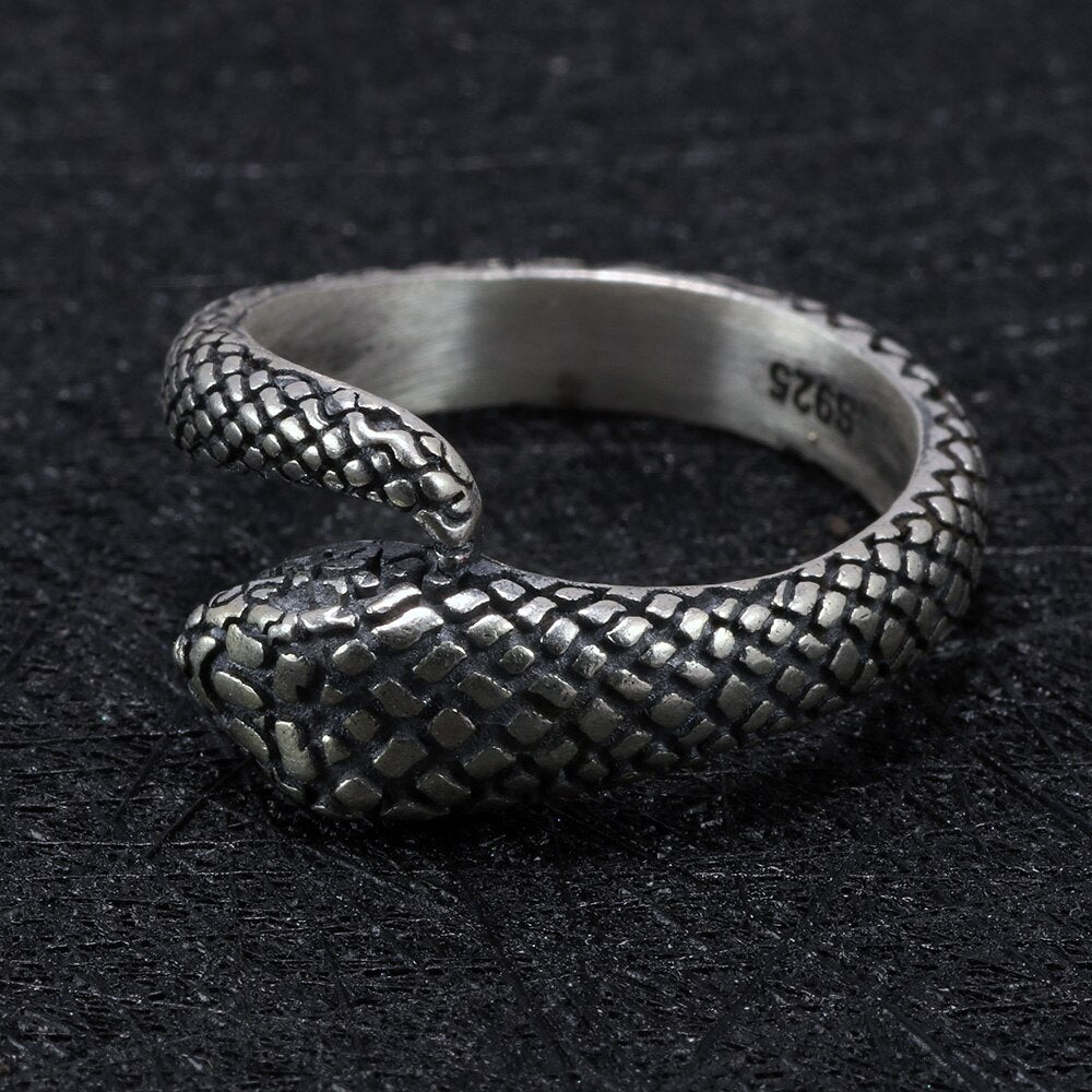 Real 925 Sterling Silver Snake Ring Skull Gothic Rings