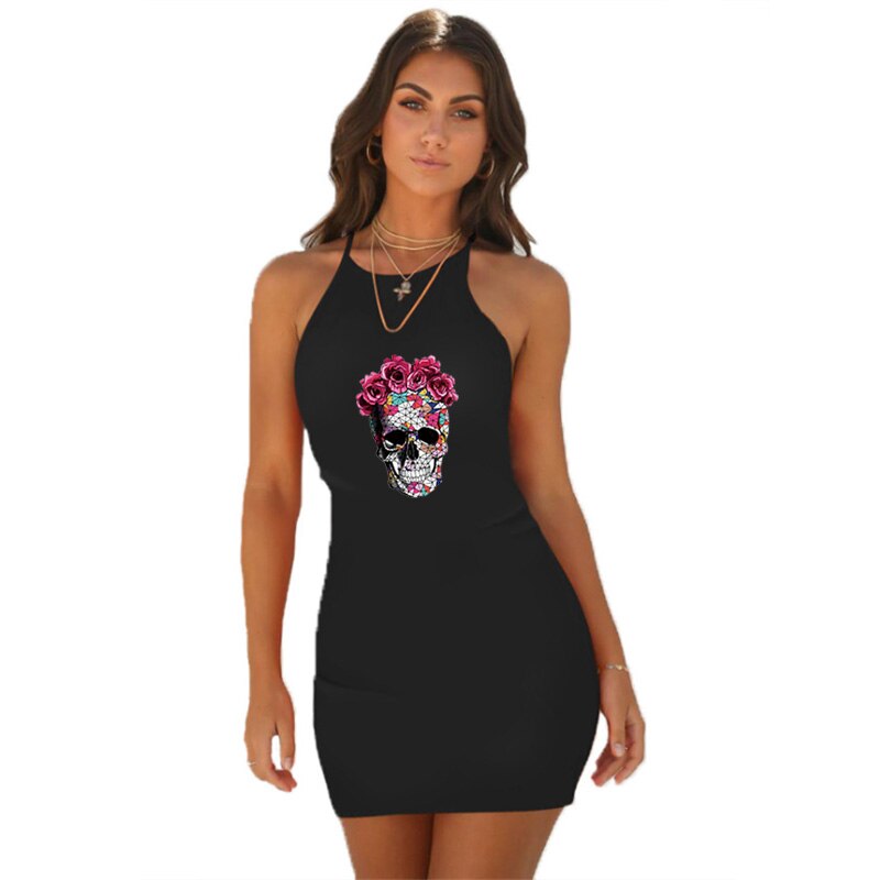 Dresses Women Sexy Bodycon Glazed Skull