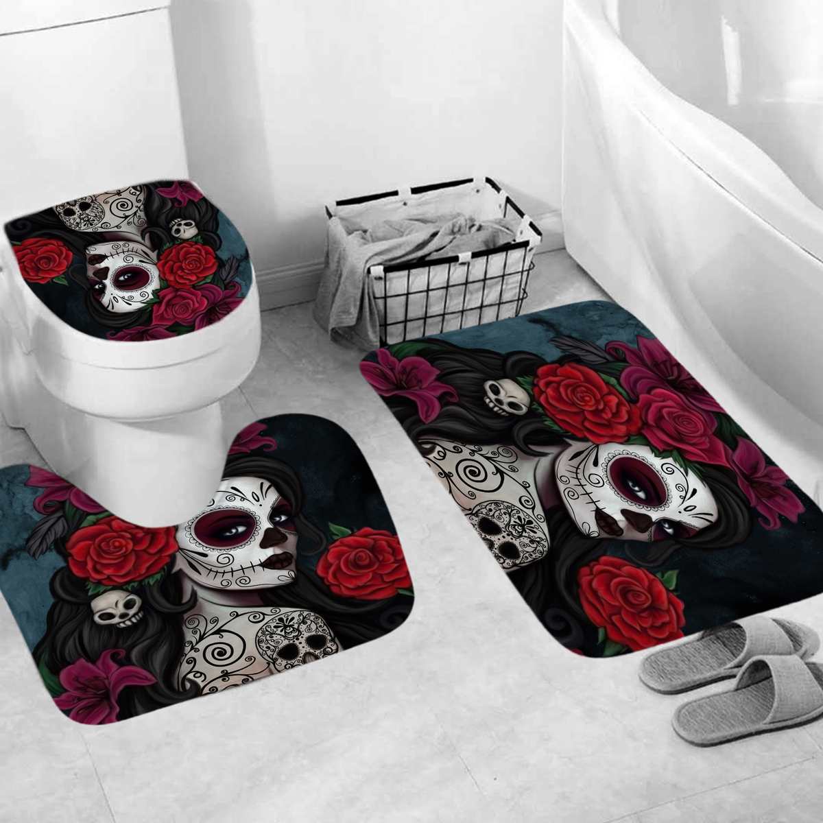 Shower Curtain Creatives Pattern Bathroom Set Bath Mat Set Pedestal Rug Lid Toilet Cover
