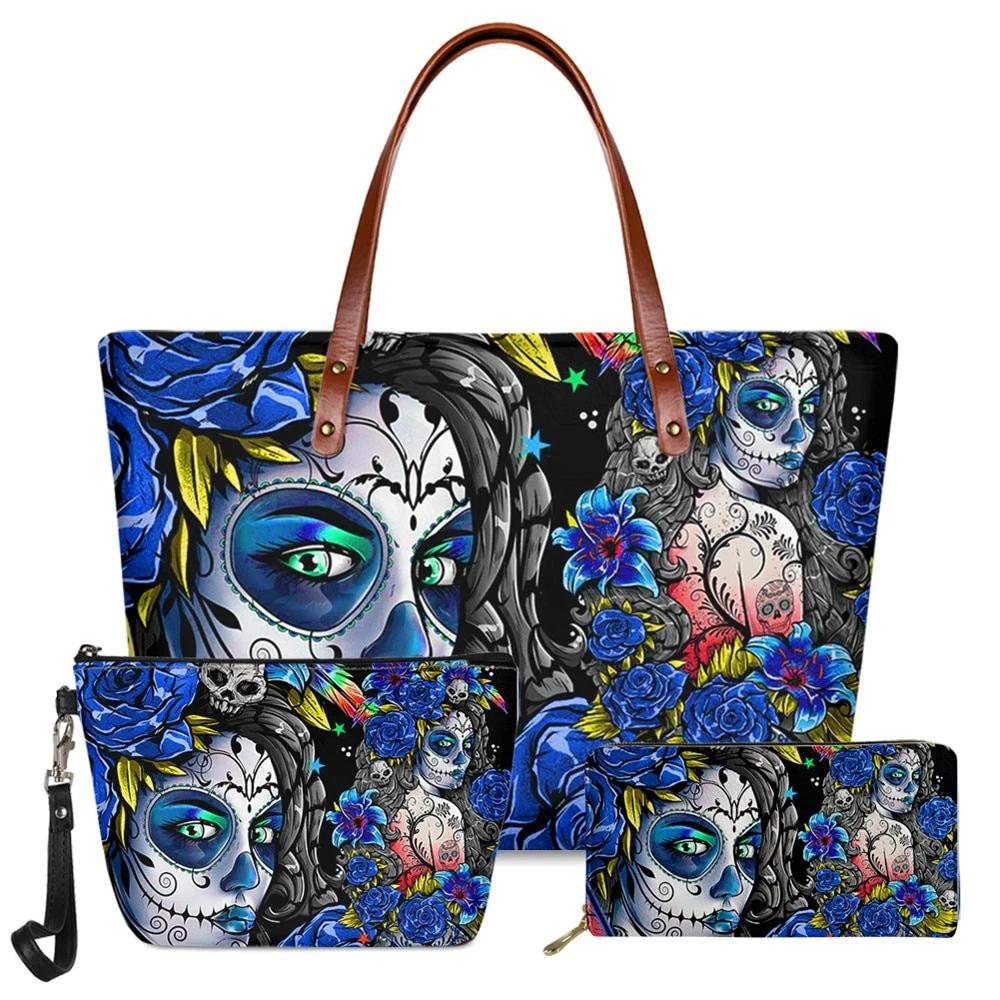 Gothic Style Women Totes Bag And Purse Beauty Sac Day Of Dead Sugar Skull Girls