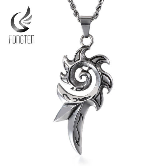 Flame Fire Biker Pendant Necklace Stainless Steel