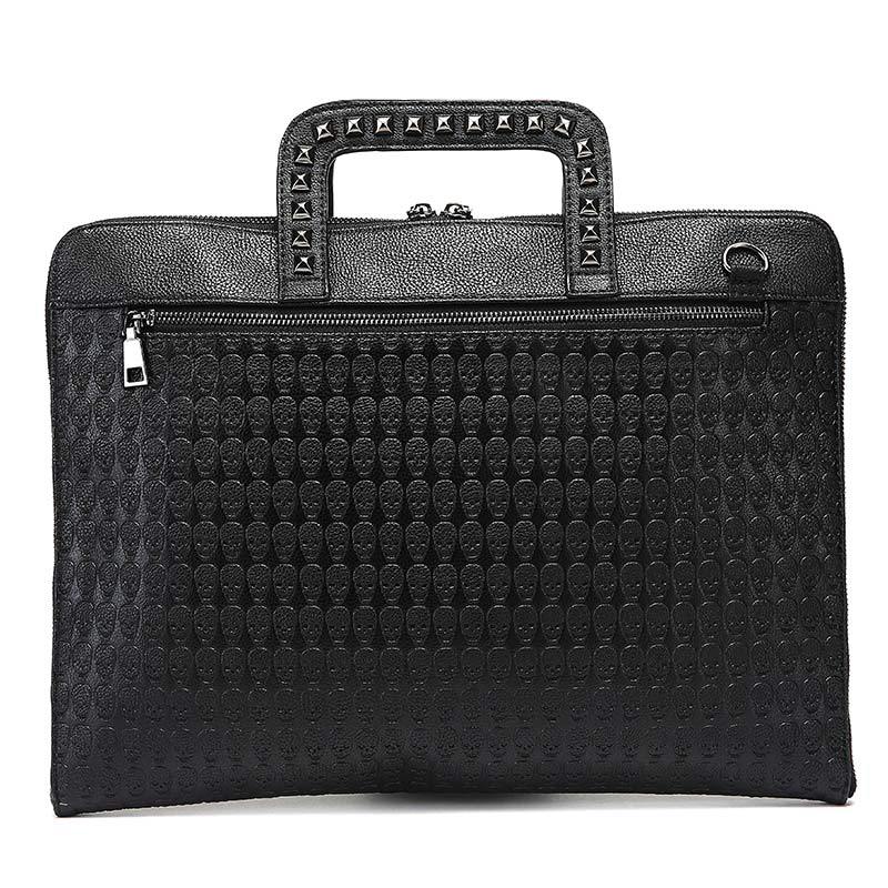 Designer skull Rivet Briefcase Men Waterproof PU