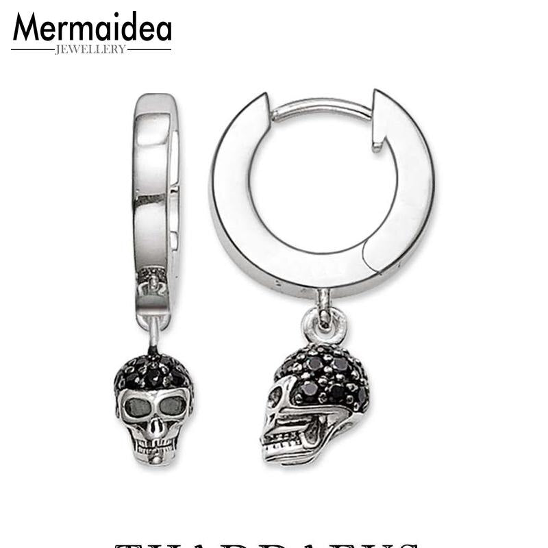 Hinged Hoop Earrings Skull Pave 2020 Gift silver plated