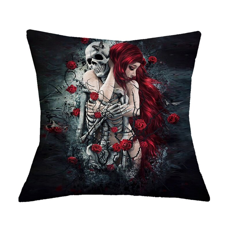 Floral Skull Print Throw Pillows for Couch Halloween Decorative Pillow Covers