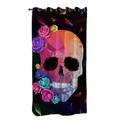 Floral Skull Living Room Curtains Gothic Colorful Curtain for Bedroom Rose Floral