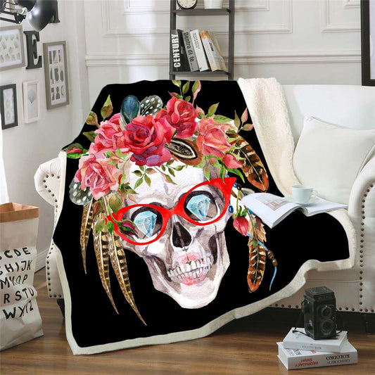 flower skull 3D Bedding Outlet good quality Blanket Sherpa Blanket