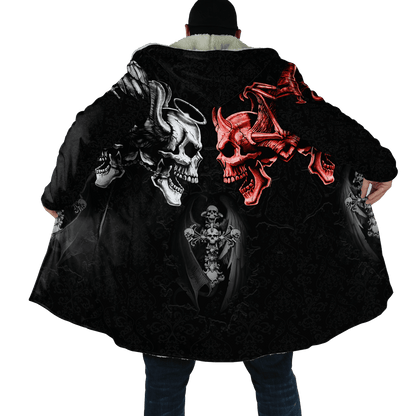 Winter Mens Cloak Gothic Reaper Skull Tattoo Fleece Hooded Cloak Coat Unisex Casual Thick Warm Cape coat, Halloween cloak coat