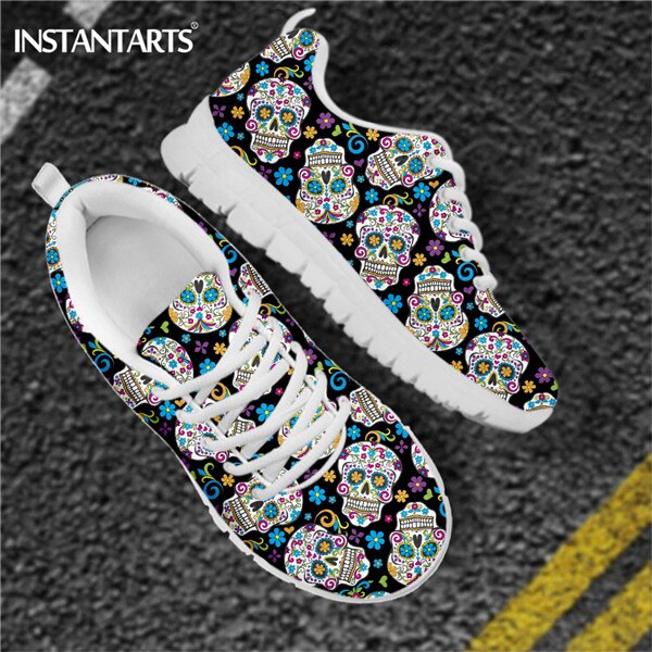 Brand Design Sugar Skull Floral Flats Sneaker Shoes for Women's