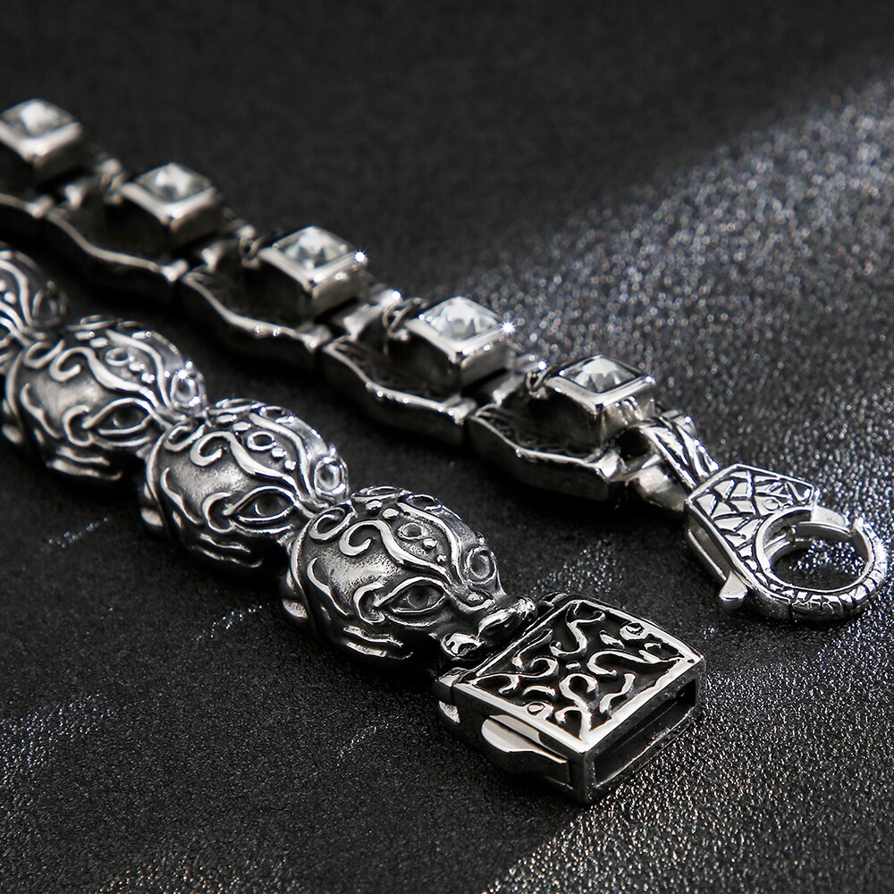 Gothic Skull Bracelets For Men Stainless Steel 3D Skeleton Chain