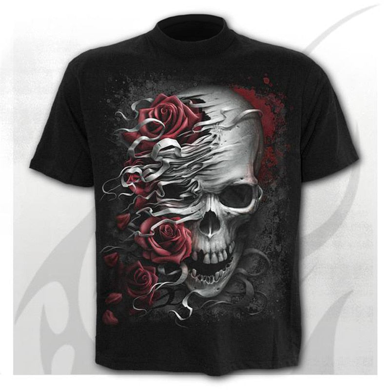 Skull t-shirt black t-shirt funny punk rock clothes 3d printing t-shirt