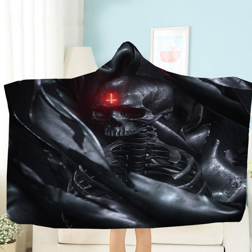 Terror Skull Blanket  3D Printing Hooded Blanket Fleece Blanket Black