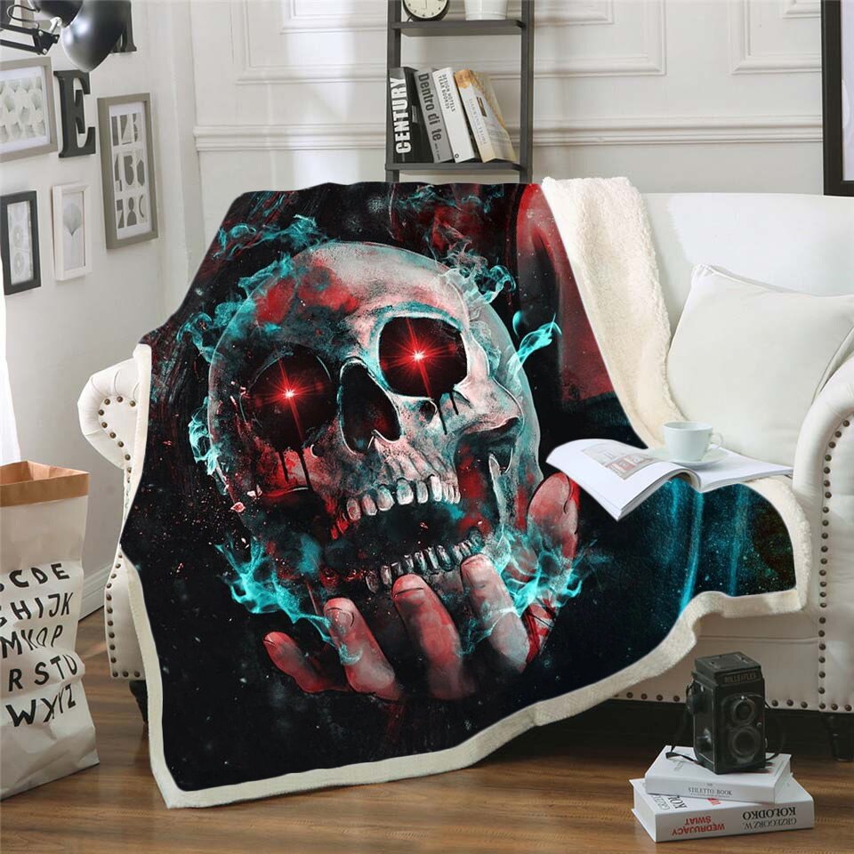 Skull Gothic Fleece Blanket for Beds Thick Quilt Fashion Bedspread Sherpa Throw Blanket