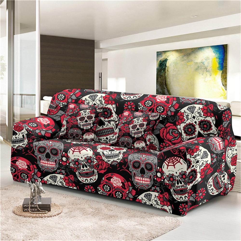 Sugar skull sofa Cover Living Room Decor Stretch Slipcover For L-shaped Sectional Couch