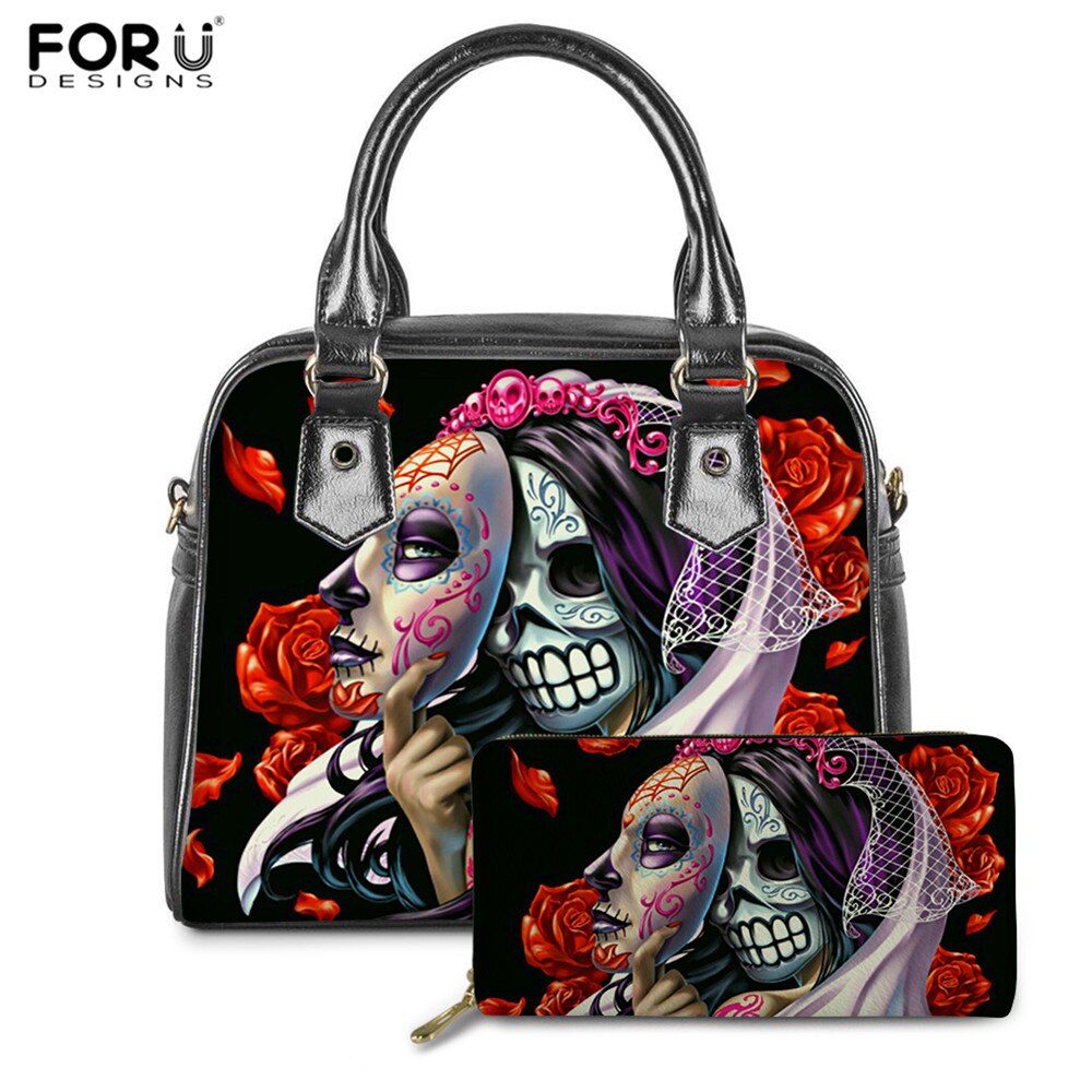 Sugar Skull Girls Print Luxury Handbags Rose Gothic Bags & wallet