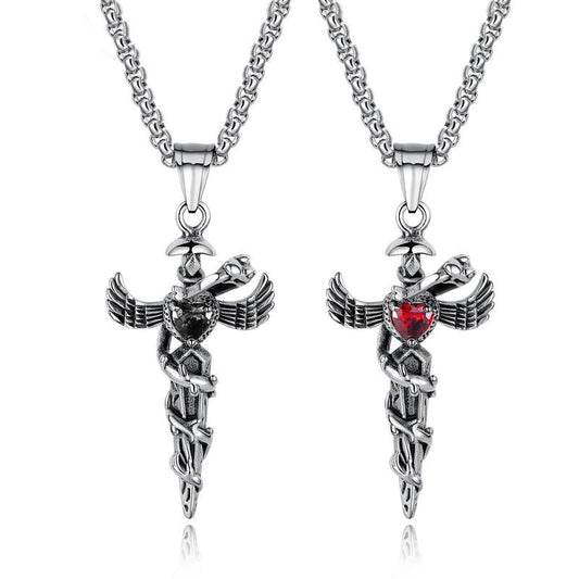 Exaggerated Punk Heart Cross Titanium Steel Necklace