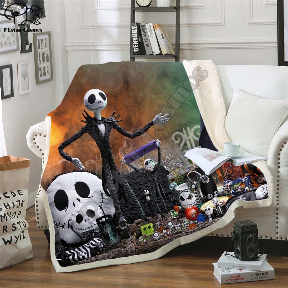 The Nightmare Before Christmas Jack Skull Sherpa Blanket  Plush Velvet Warm