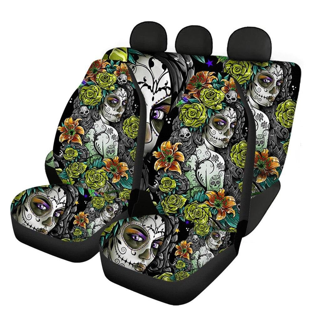 Sugar Skull Design Easy Clean Car Interior Protector Car Seat Covers Front/Back Seat Cover