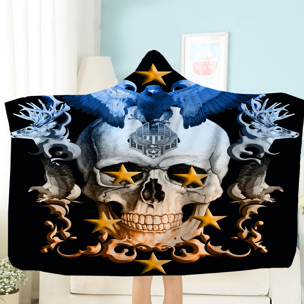 Terror Skull Blanket  3D Printing Hooded Blanket Fleece Blanket Black