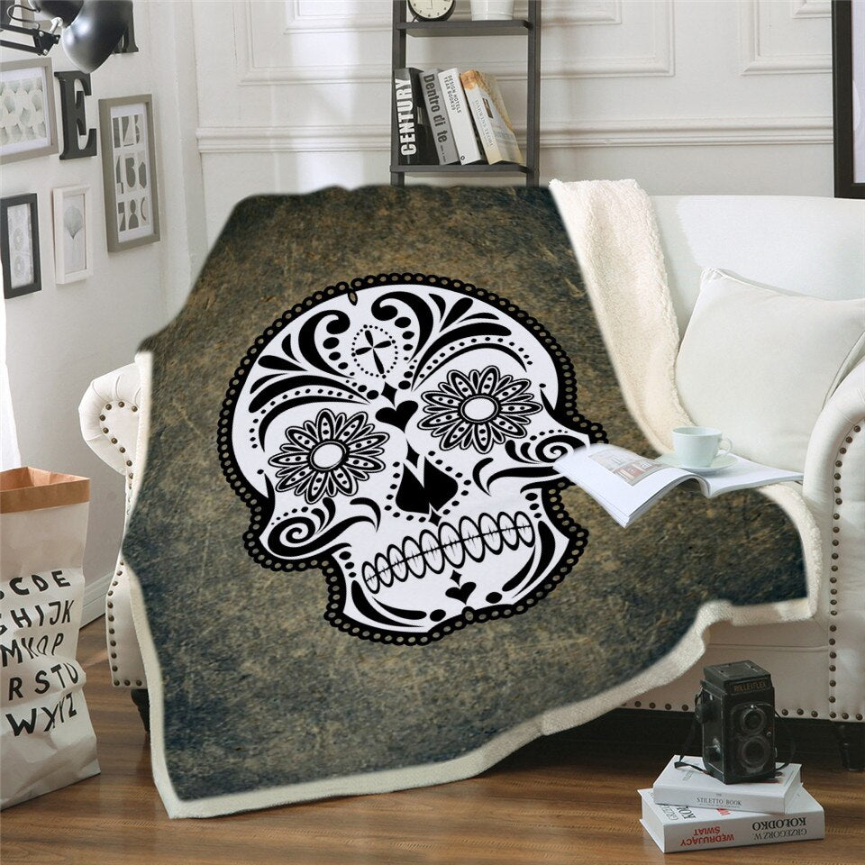 Skull Throw Blanket Halloween Traditional Mexican Sugar Day of the Dead