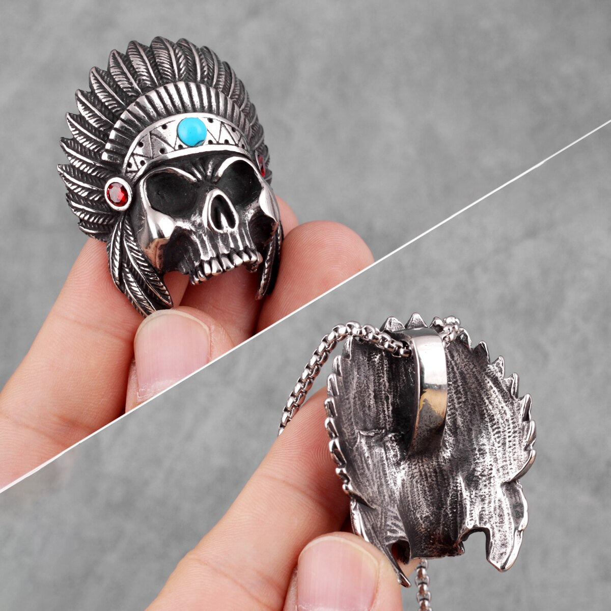 Indian Chief Skull Long Men Necklaces Pendants Chain Punk