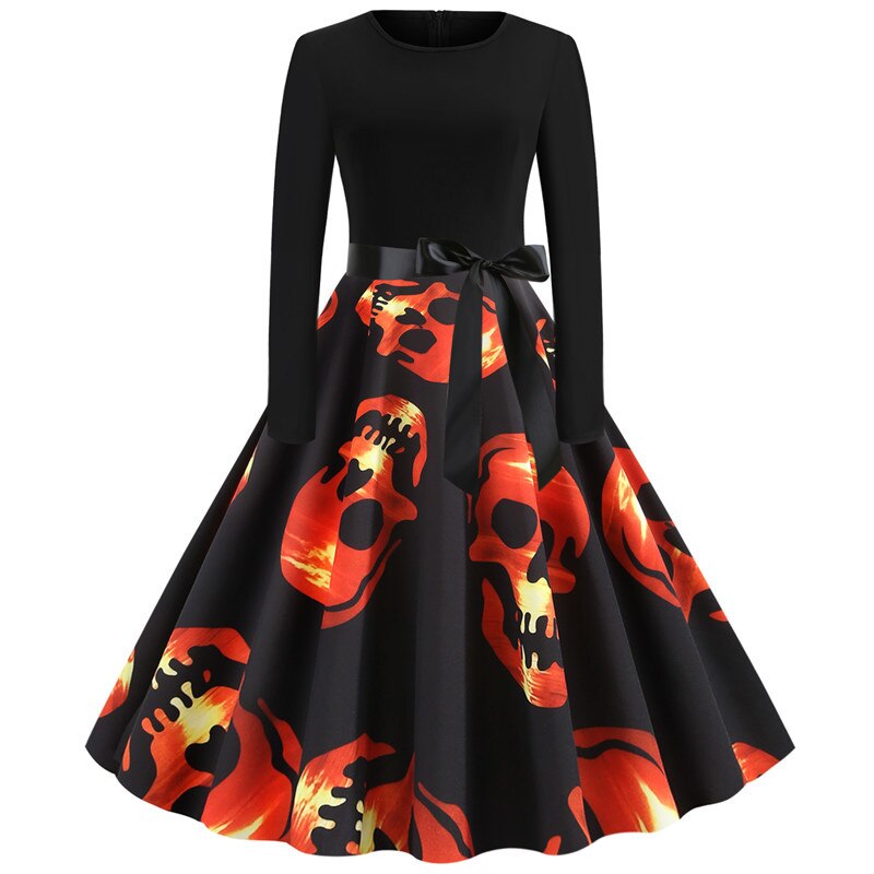 Bloody Skull Print Halloween Party Dresses