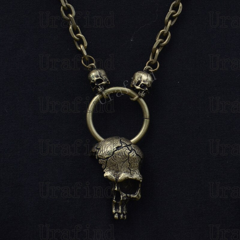 Half Skull Pendant Necklace For Men Metal Biker Necklace Gothic Punk Jewelry