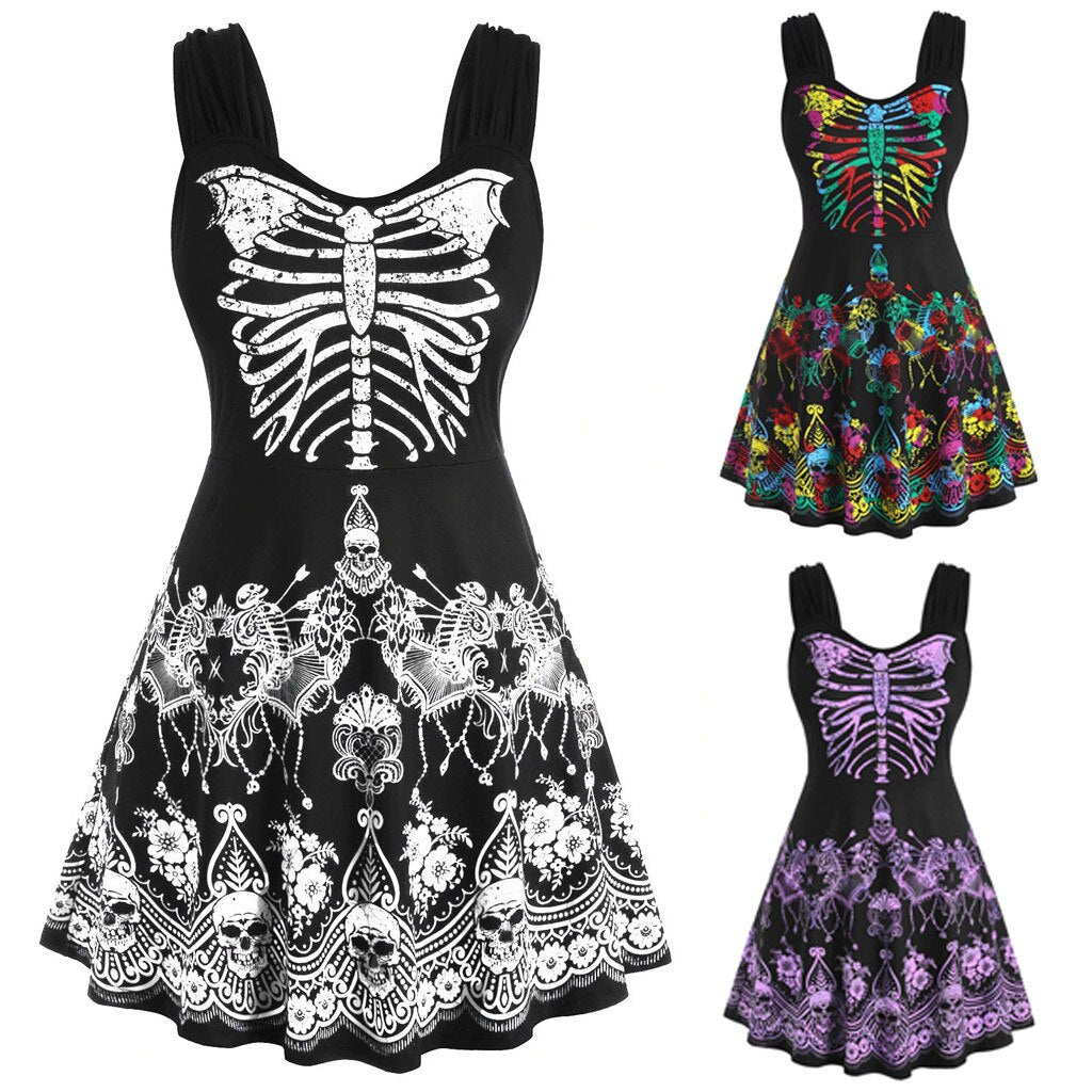 Dress Women Fashion Womens Butterfly Skull Floral Halloween Plus