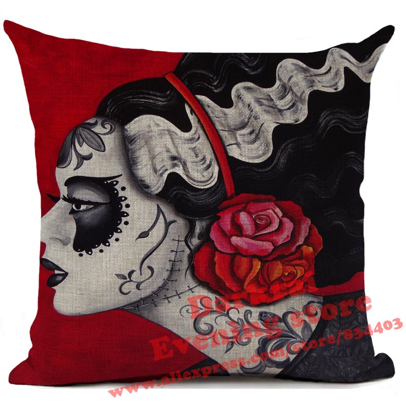 Day Of The Dead Halloween Cushion Pillow Cover Horror Sugar Skull