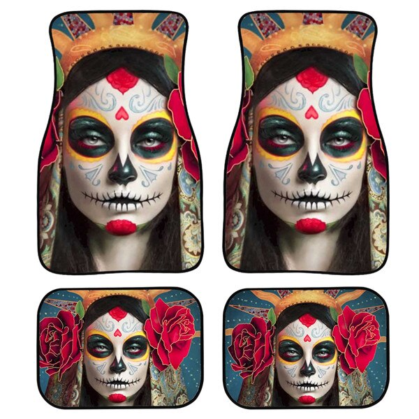 4pcs/Set Day Of The Dead Skull Gothic Car Floor Washable Mats for Front and Back