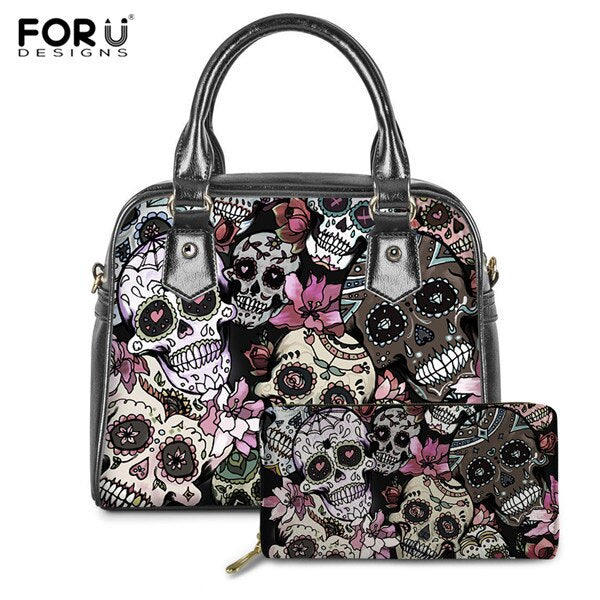 Sugar Skull Girls Print Luxury Handbags Rose Gothic Bags & wallet