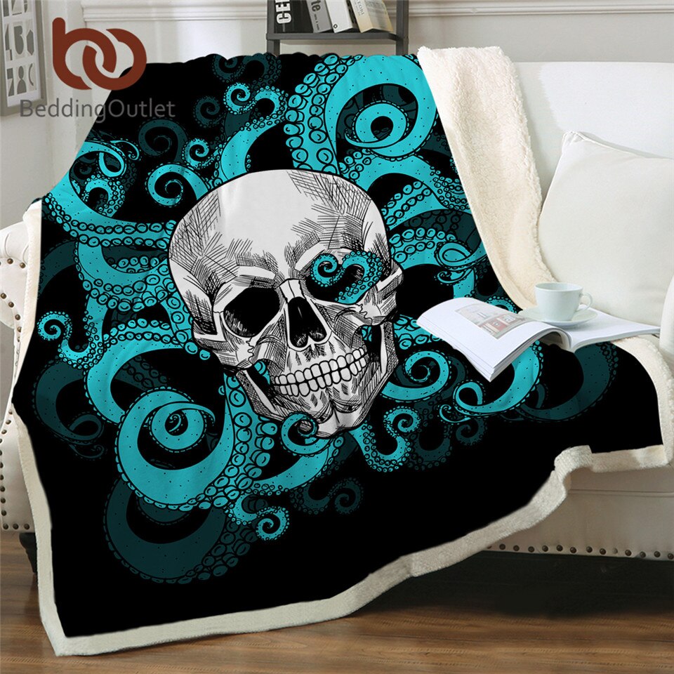Octopus and Skull Sherpa Blanket Tentacles Hand Soft Plush Throw Blanket