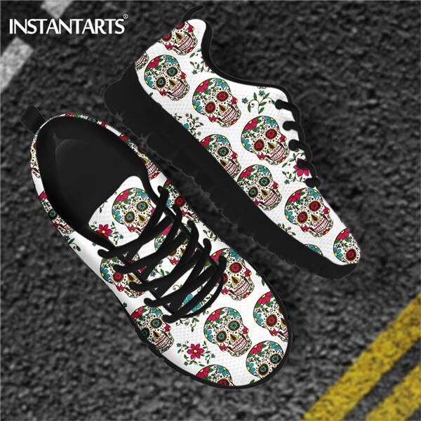 Brand Design Sugar Skull Floral Flats Sneaker Shoes for Women's