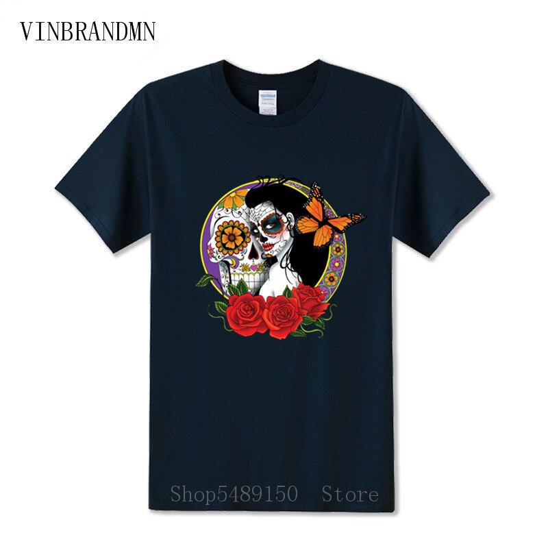 Strange Day Of The Dead T Shirt Sugar Skull Girl With Rose Tattoo T-Shirt Cool Fashion Summer Clothes For Men Boys Horror Tshirt