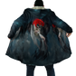 Winter Mens Cloak Gothic Reaper Skull Tattoo Fleece Hooded Cloak Coat Unisex Casual Thick Warm Cape coat, Halloween cloak coat