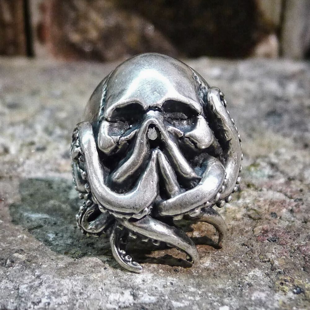 Goth Octopus Skull Ring Punk 316L Stainless Steel