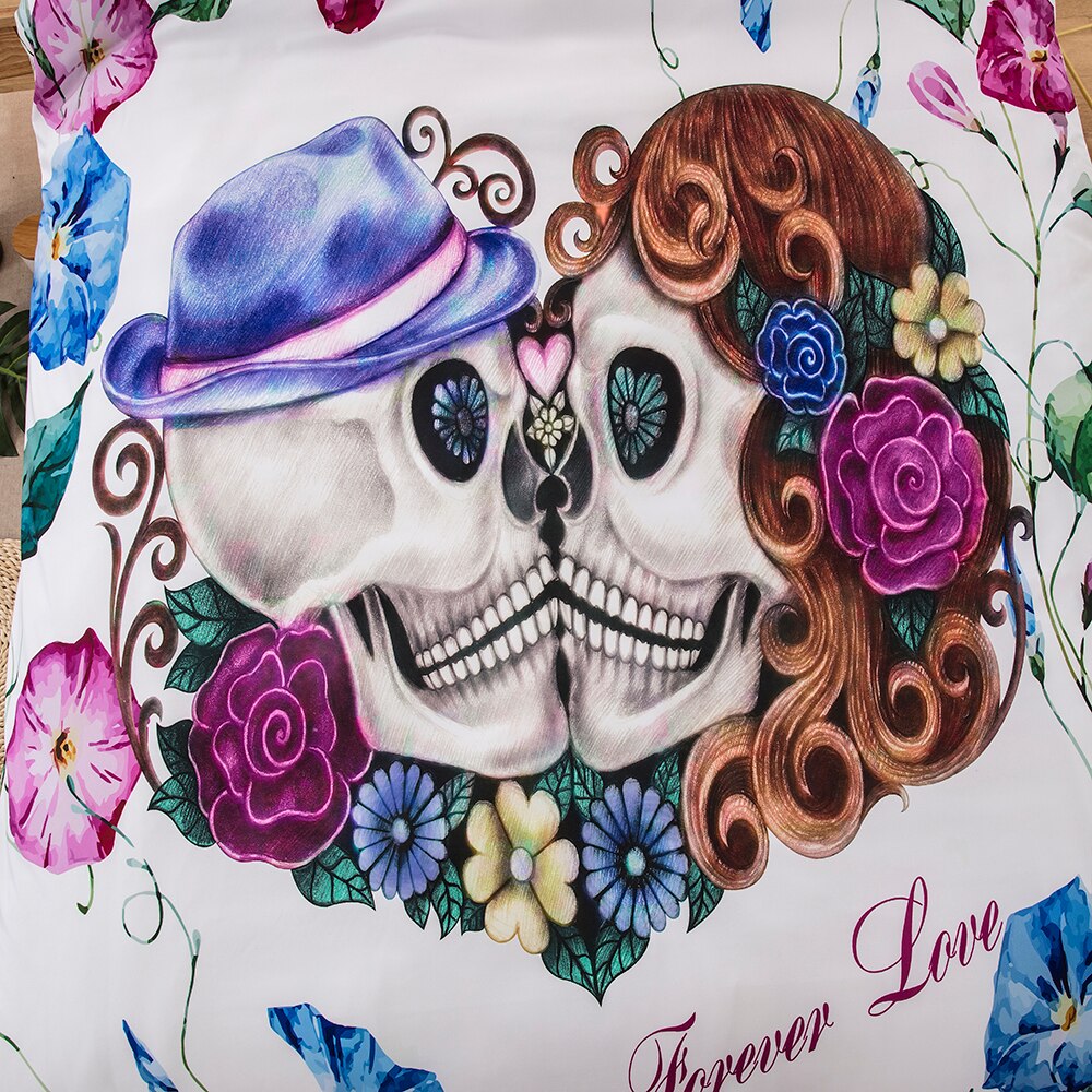 Sugar skull Bedding Sets Kiss skull Duvet Cover Bed Set Print 3d Flowers