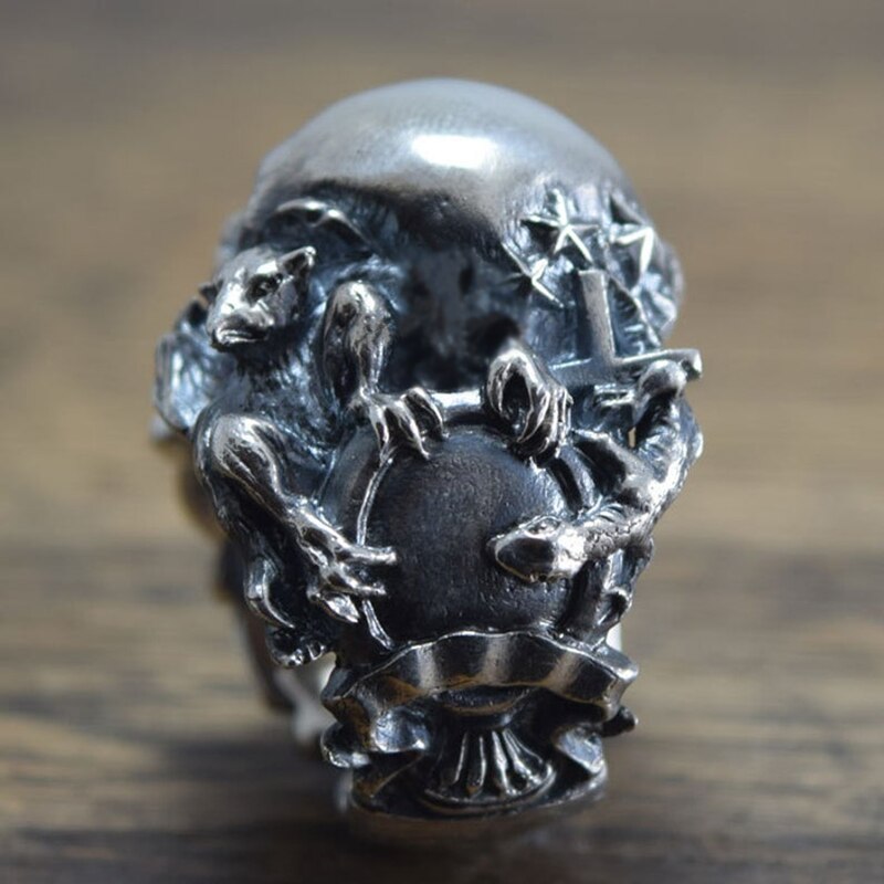 Men Women Stainless Steel Ring Gothic Music Guitar Flower Skull Ring Gargoyle Biker Rings Punk Fashion Jewelry