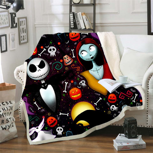 The Nightmare Before Christmas Jack Skull Sherpa Blanket  Plush Velvet