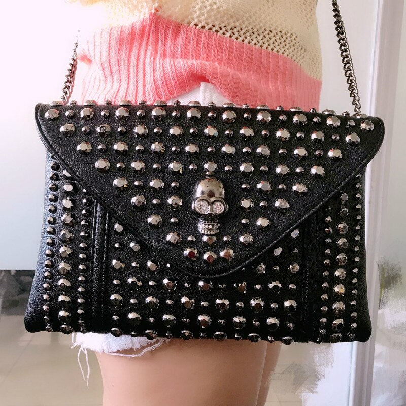 Women Skull Messenger Small Mini Bag Rivet Mini Clutch