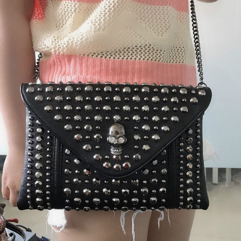 Women Skull Messenger Small Mini Bag Rivet Mini Clutch