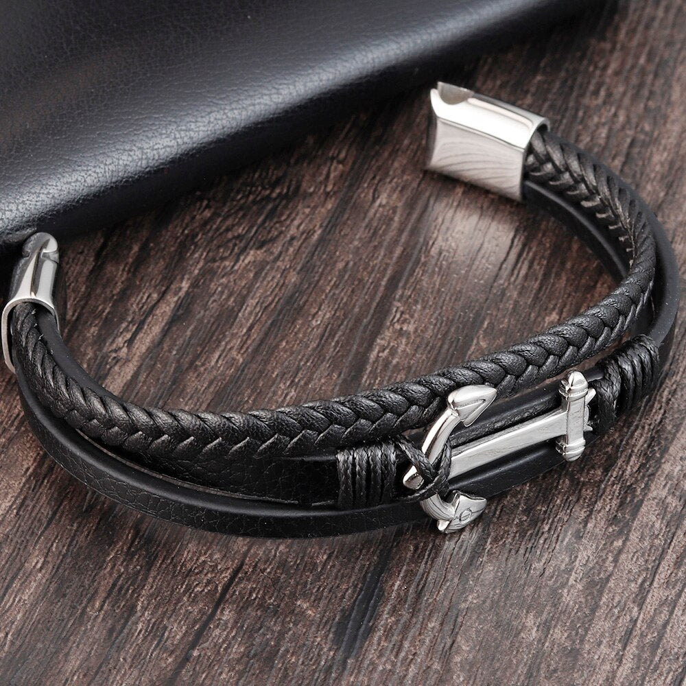 New Fashion Men Jewelry Anchor Bracelet Leather Rope Bracelet