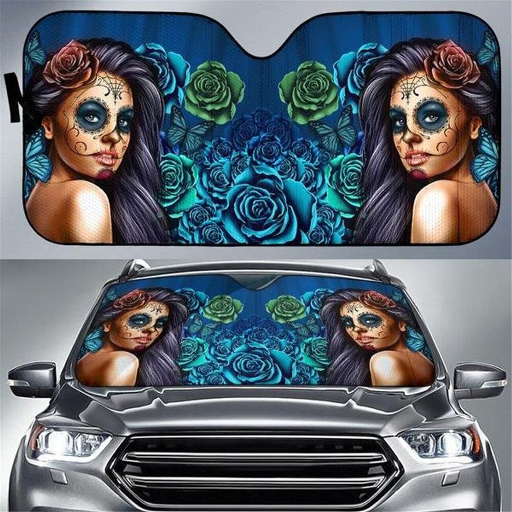 Calavera Girl Floral Stylish Design Heat Reflector Women's Windshield Sun Shade