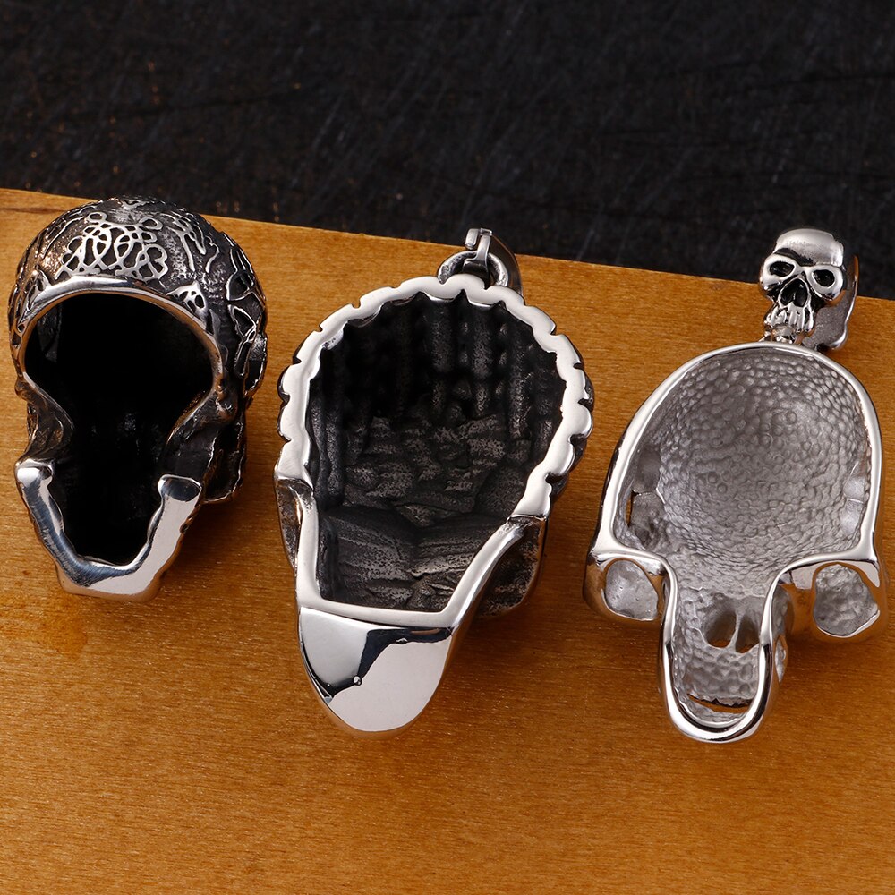 Retro Stainless Steel Mens Punk Skull Pendant Necklace