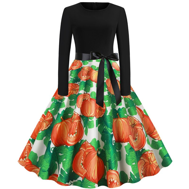 Bloody Skull Print Halloween Party Dresses