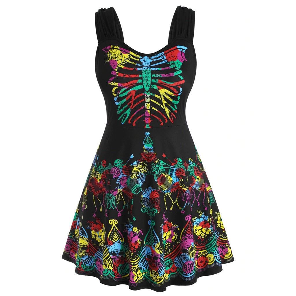 Dress Women Fashion Womens Butterfly Skull Floral Halloween Plus