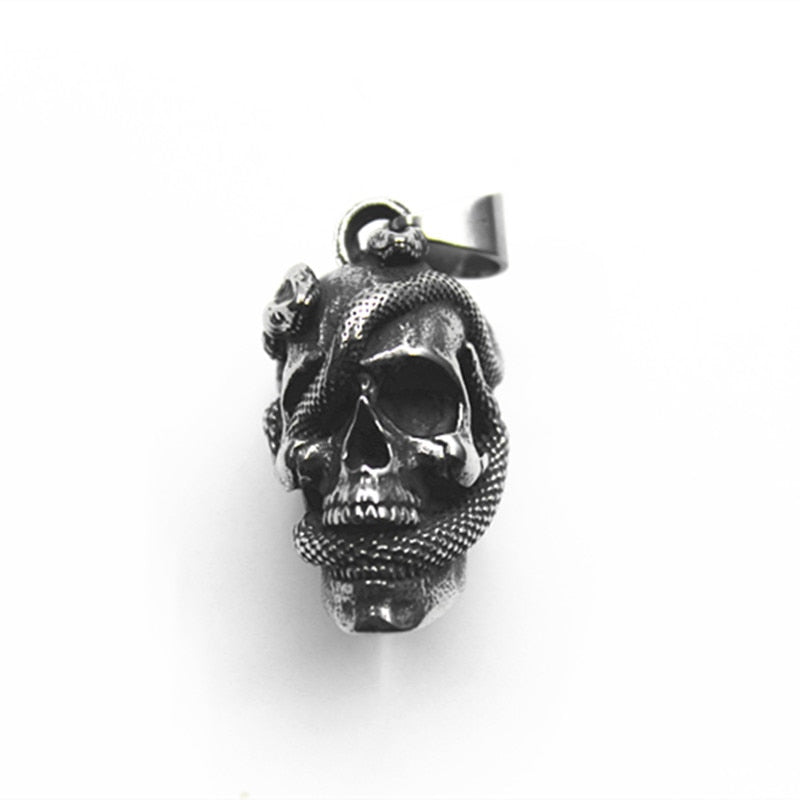 Fine Hand-made Retro Domineering Three-dimensional Twin Snake Wearing Skull Pendant Men's and Women's Jewelry Necklace